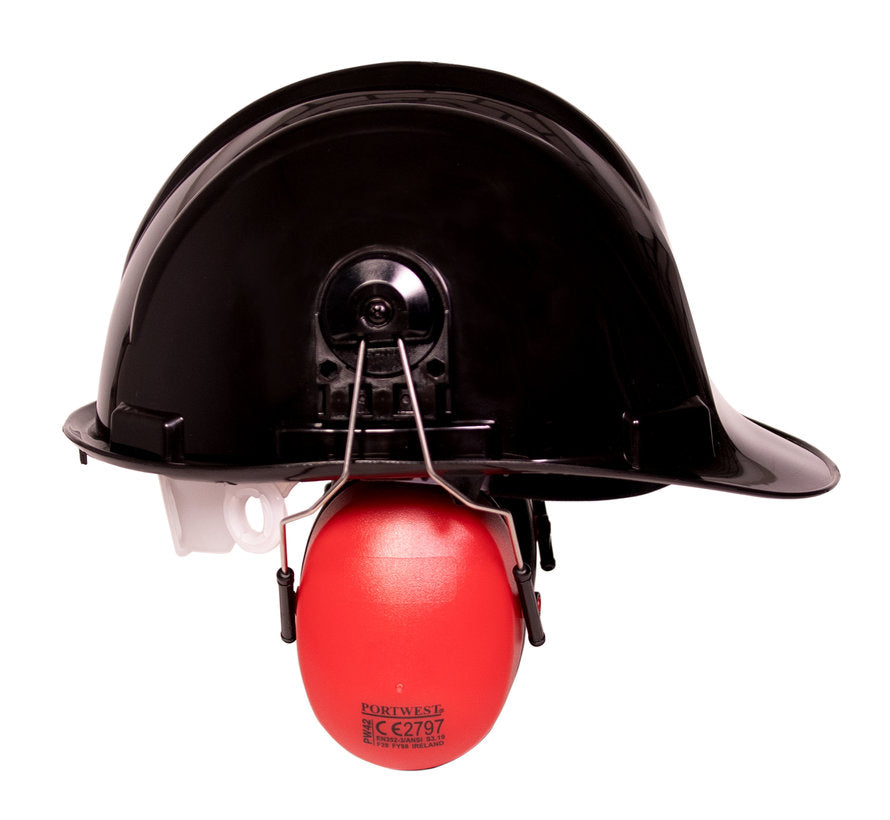 Construction helmet with earmuffs