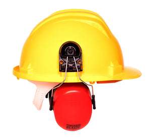 Construction helmet with earmuffs